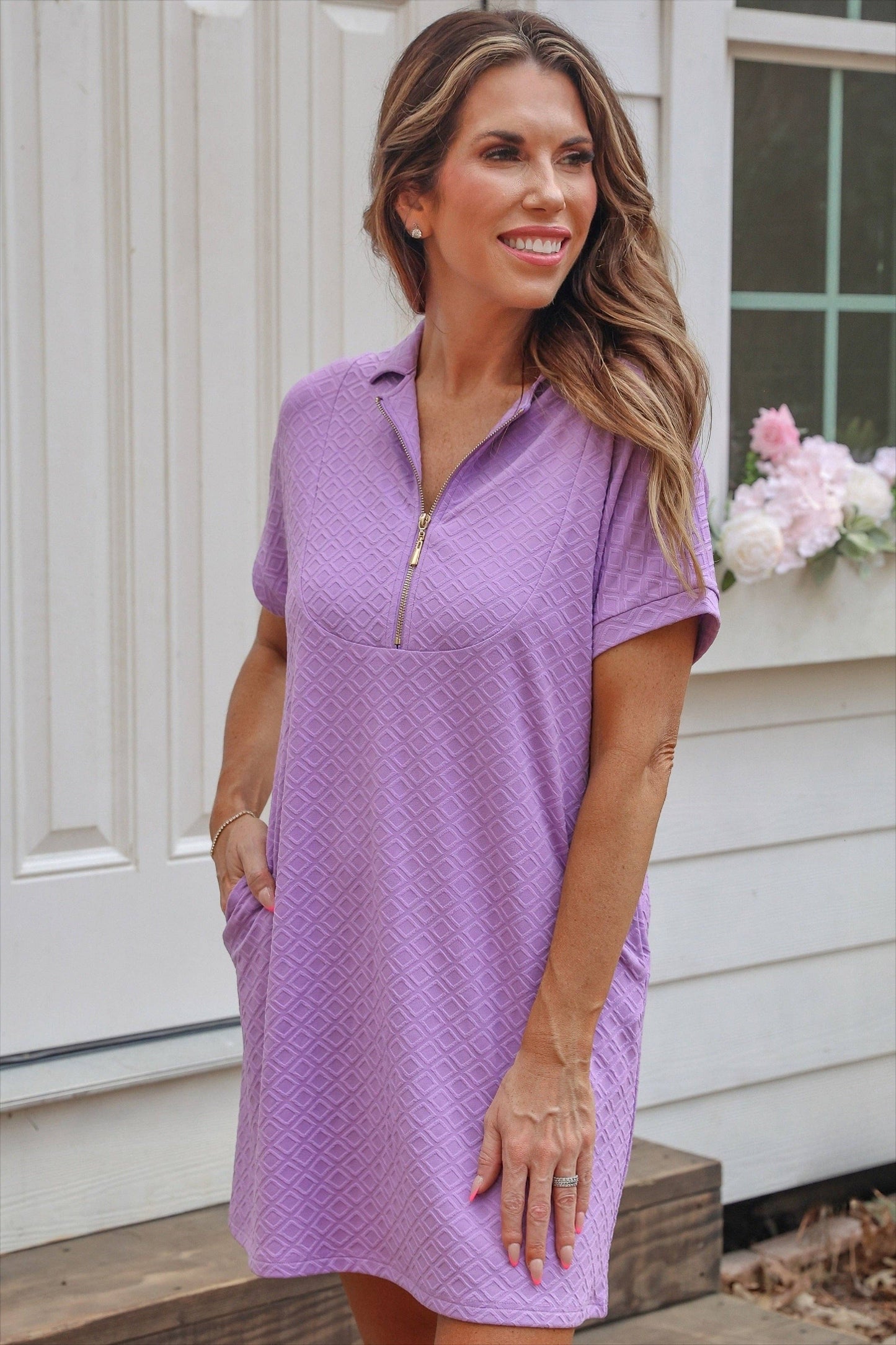 Ezra Textured Zipper Dress- Lavender