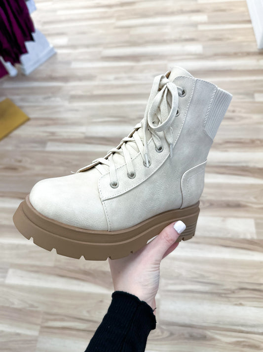 Lace Up Ivory Combat Boots