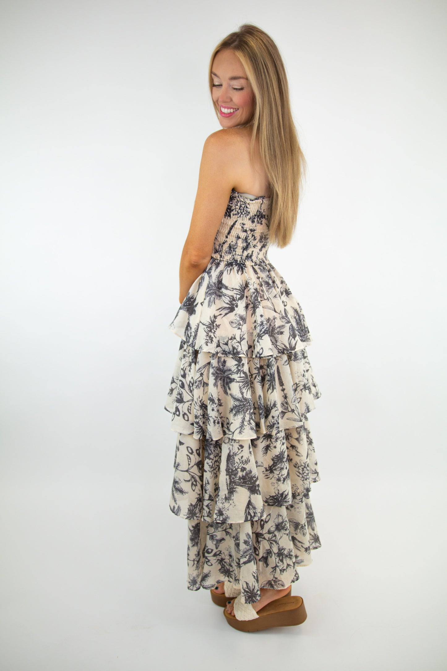 Strapless Layered Natural Maxi Dress