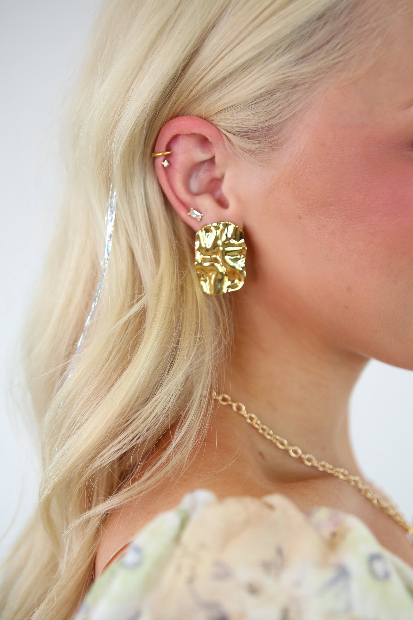 Gold Plated Oval Textured Earrings