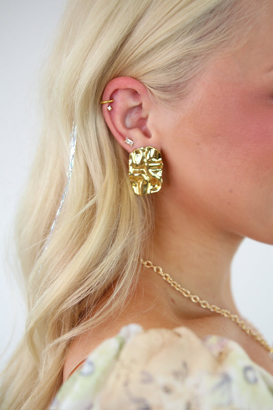 Gold Plated Oval Textured Earrings