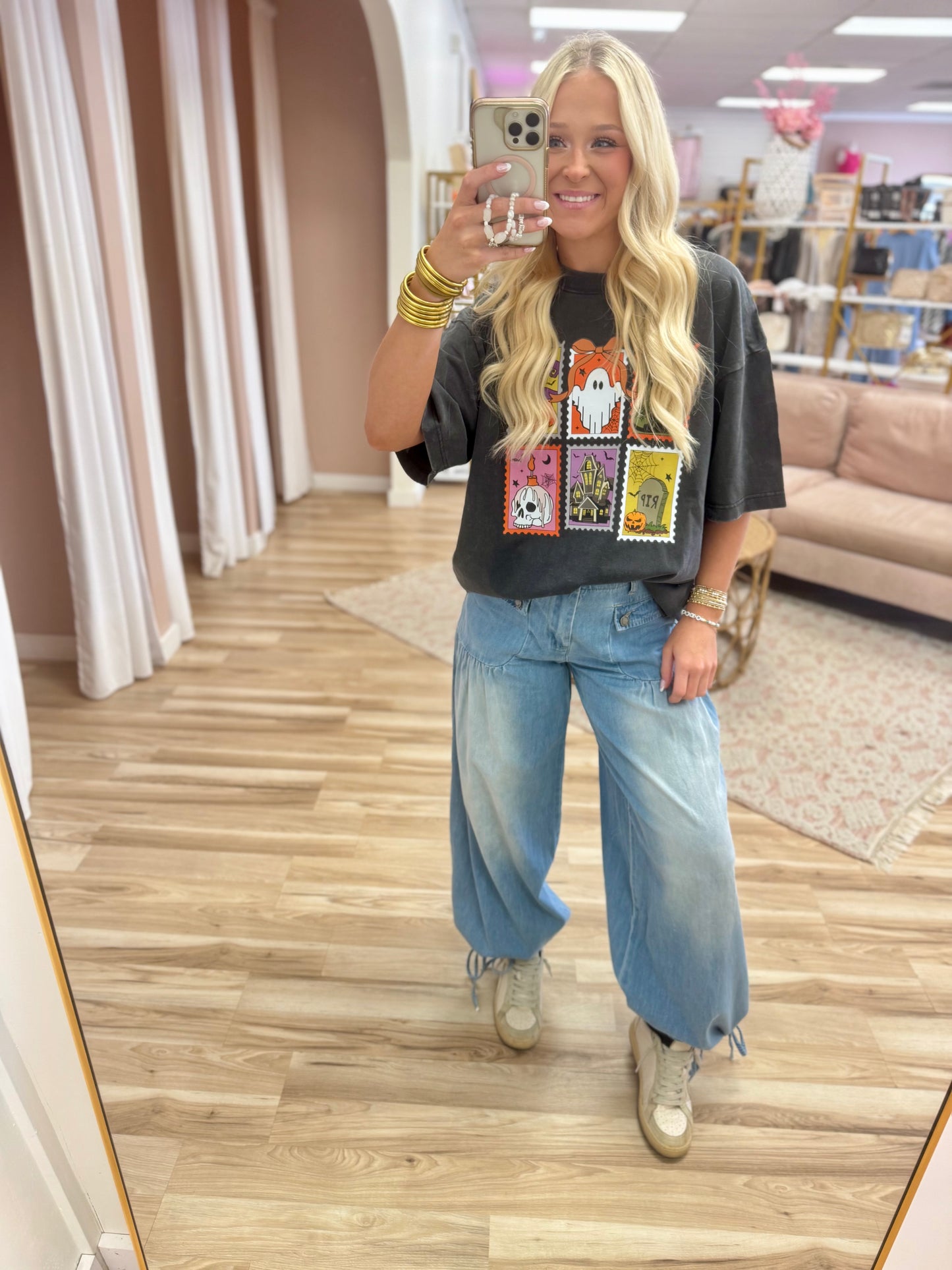 Adjustable Wide Leg Denim Pants