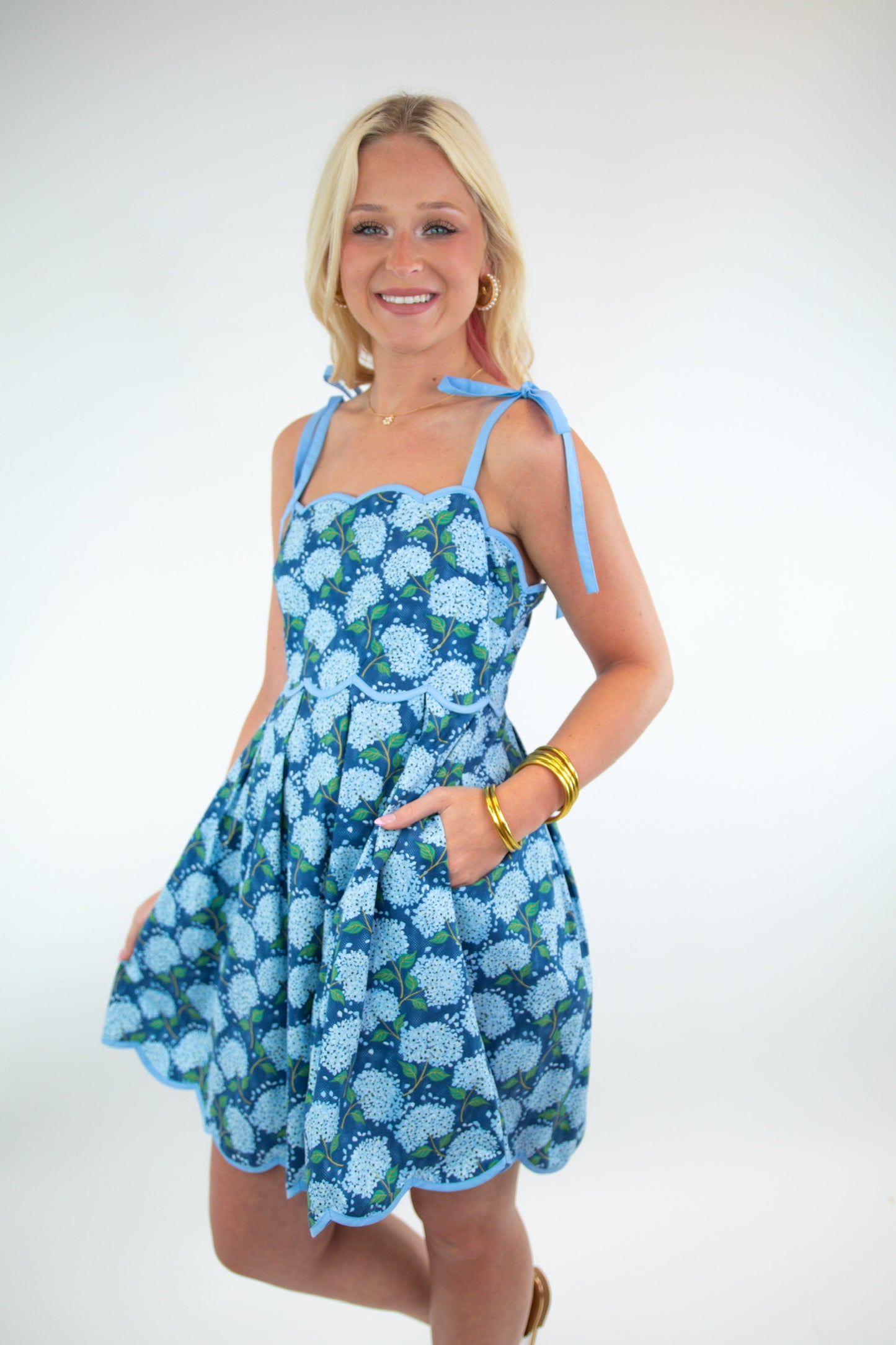 Blue Hydrangea Bow Tie Dress