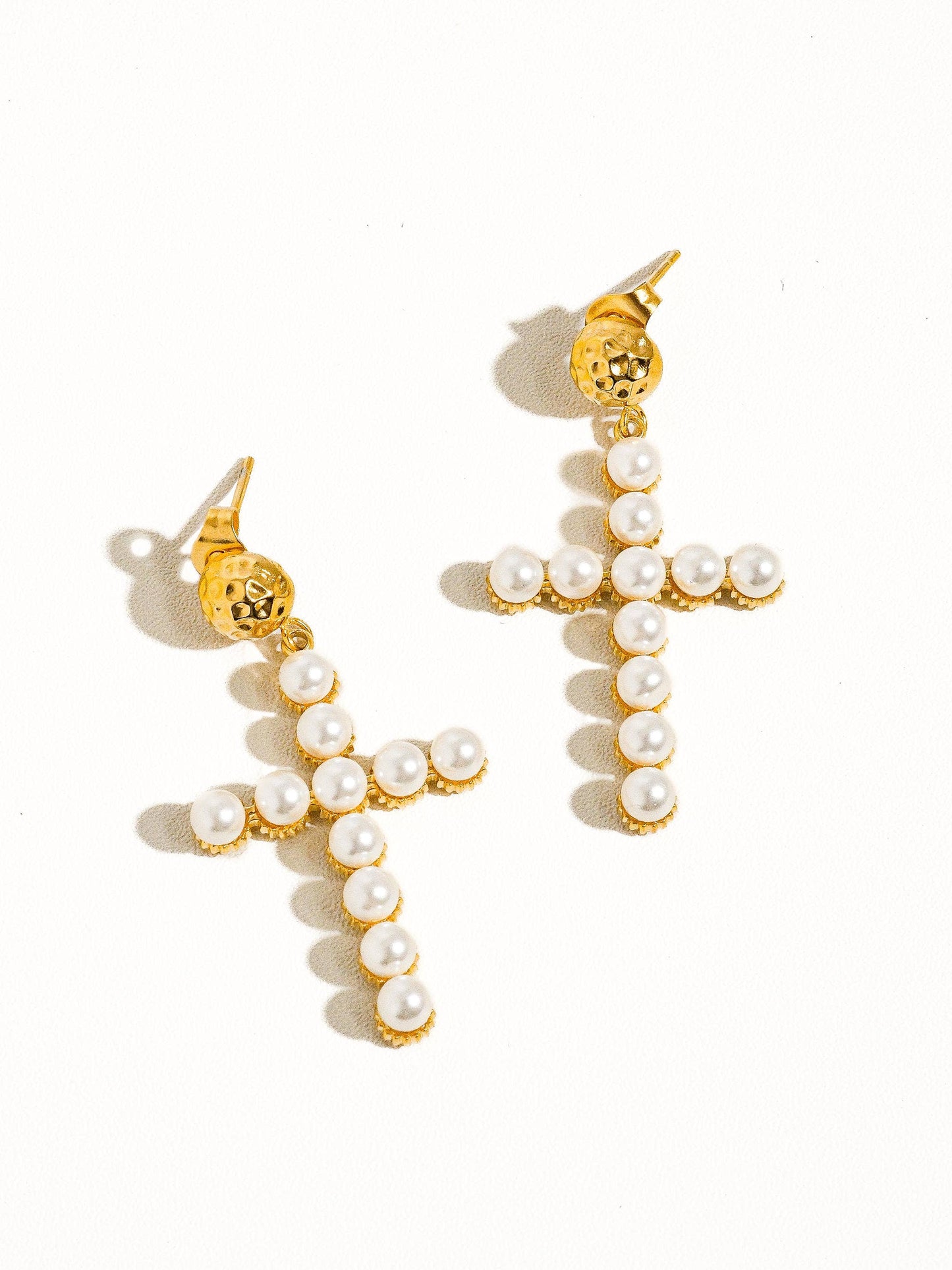 Lisette 18K Gold Non-Tarnish Pearl Cross Earring