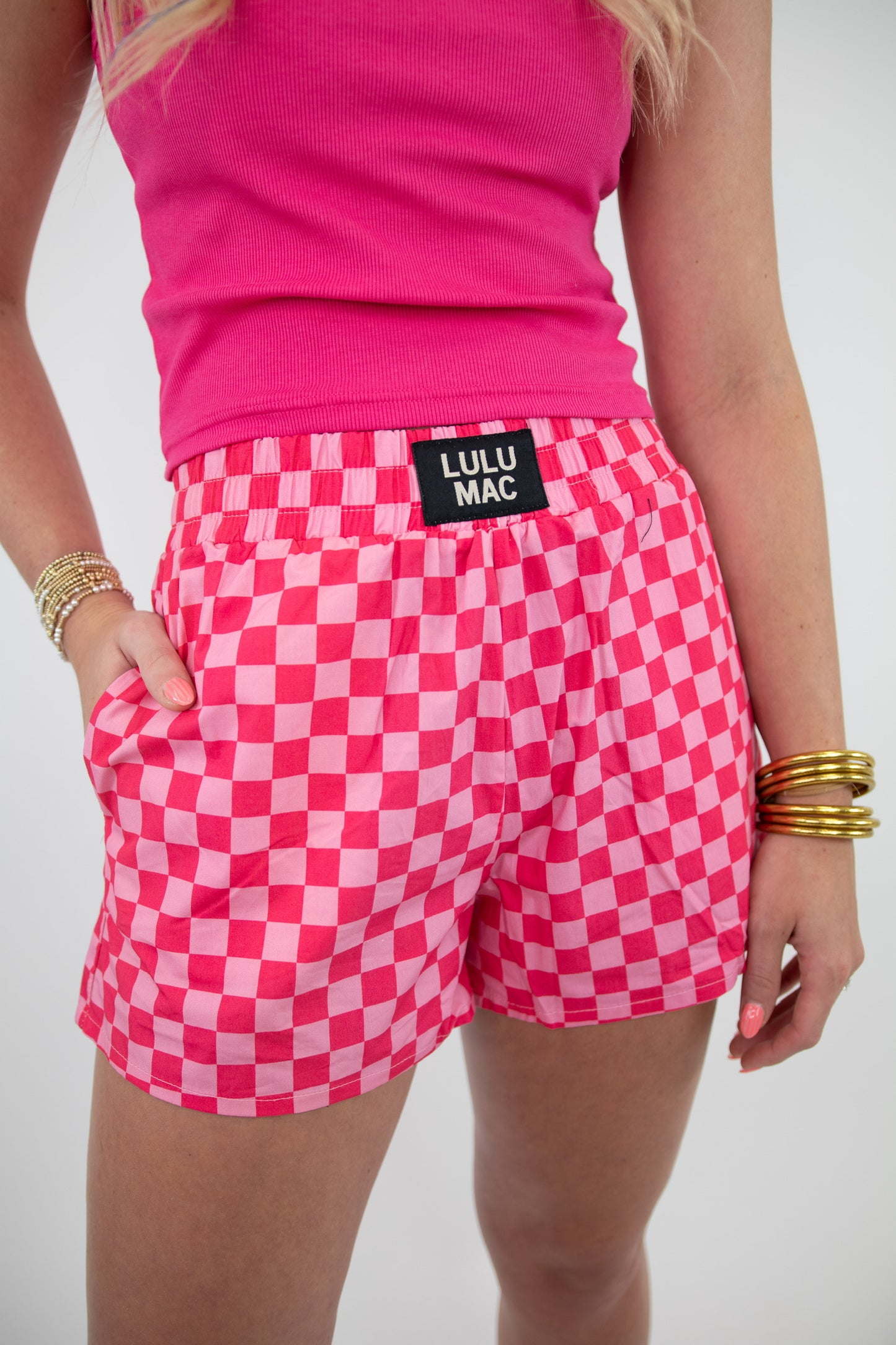 Pink Checkered Lulu Mac Shorts