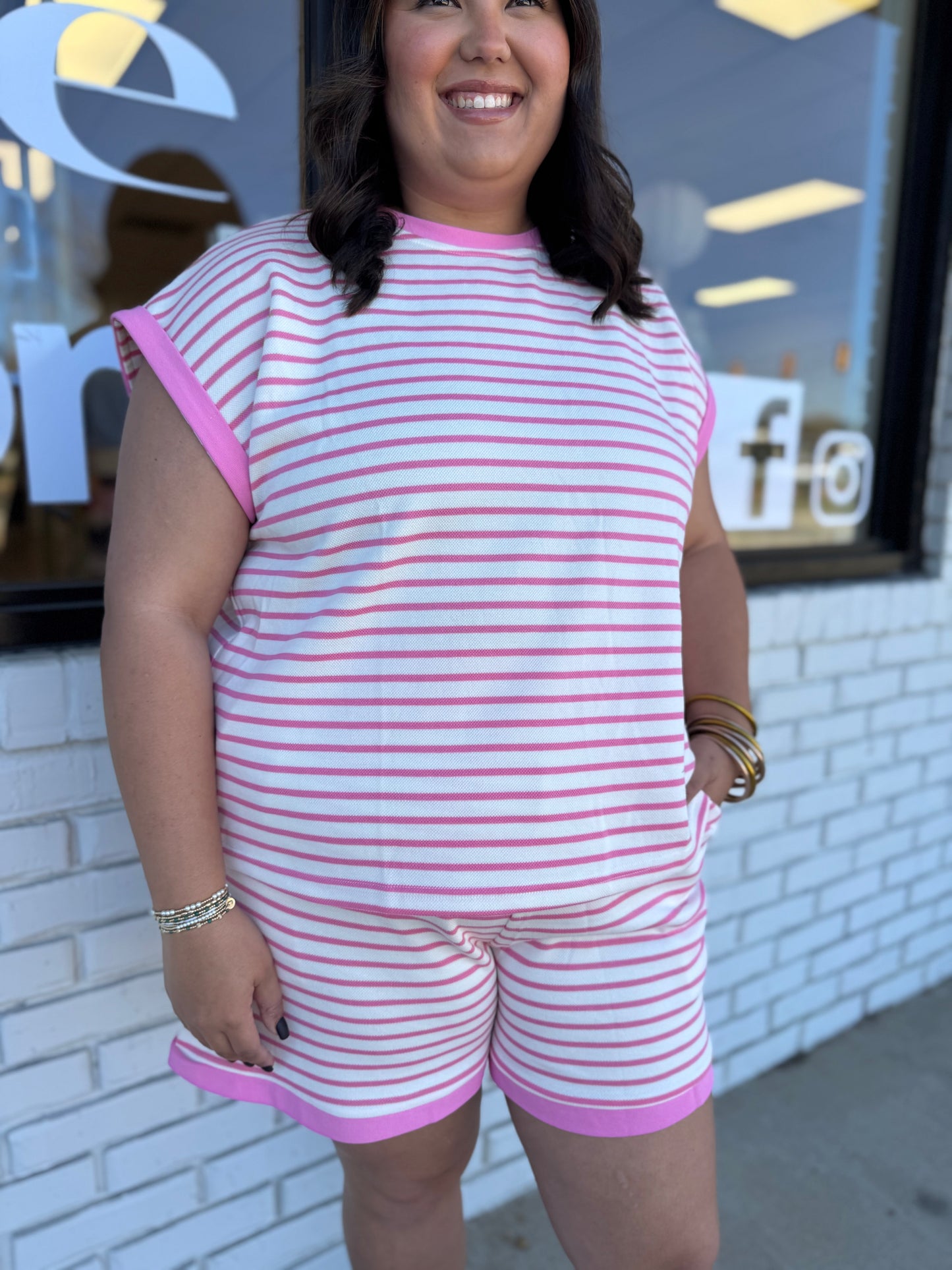 Pink Stripe Ribbed Set - Curvy