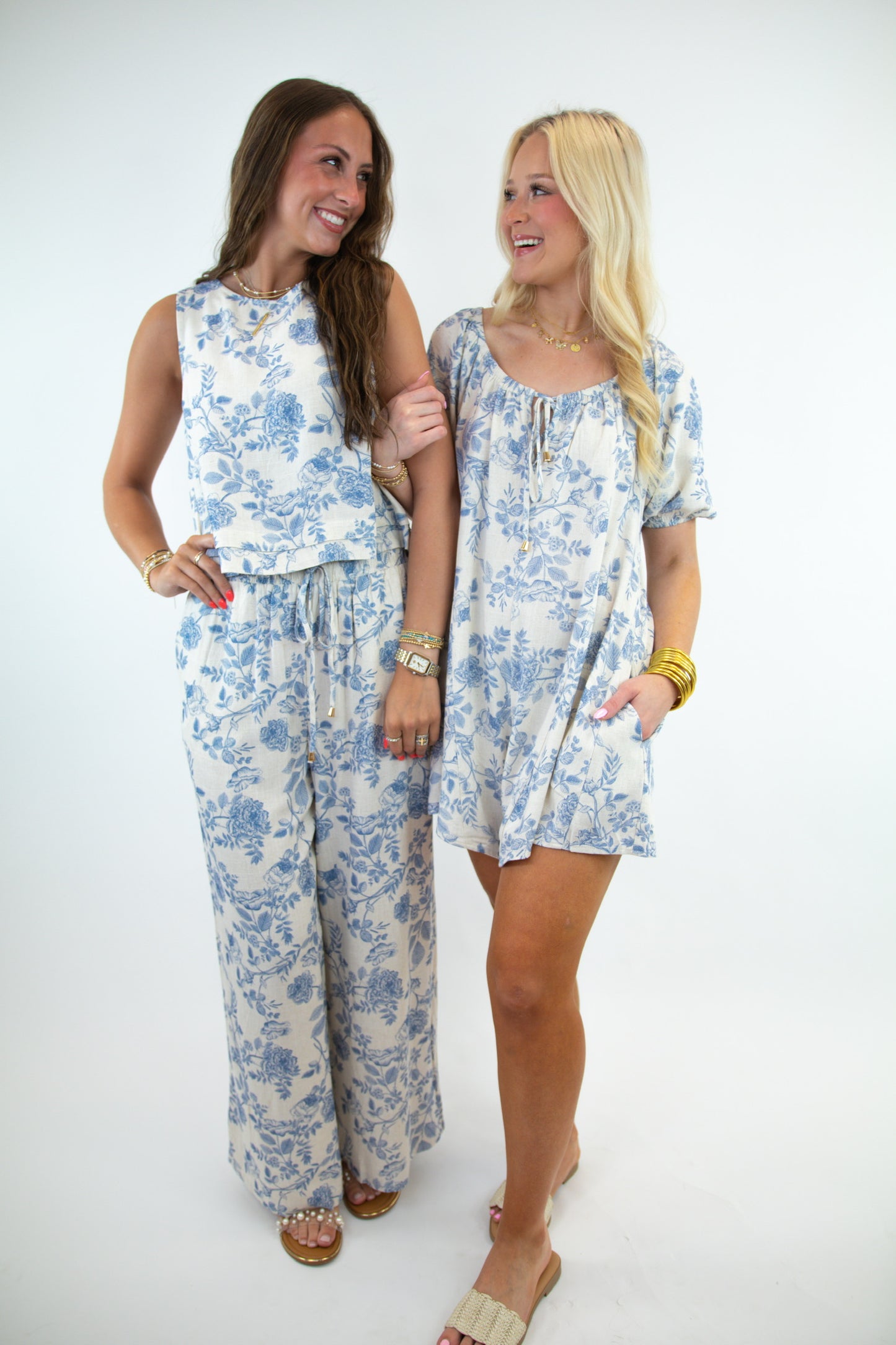 Blue Blossom Linen Tank