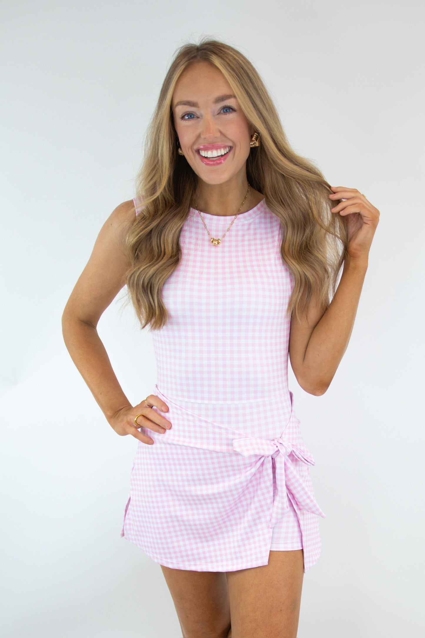 Pink Gingham Wrap Dress
