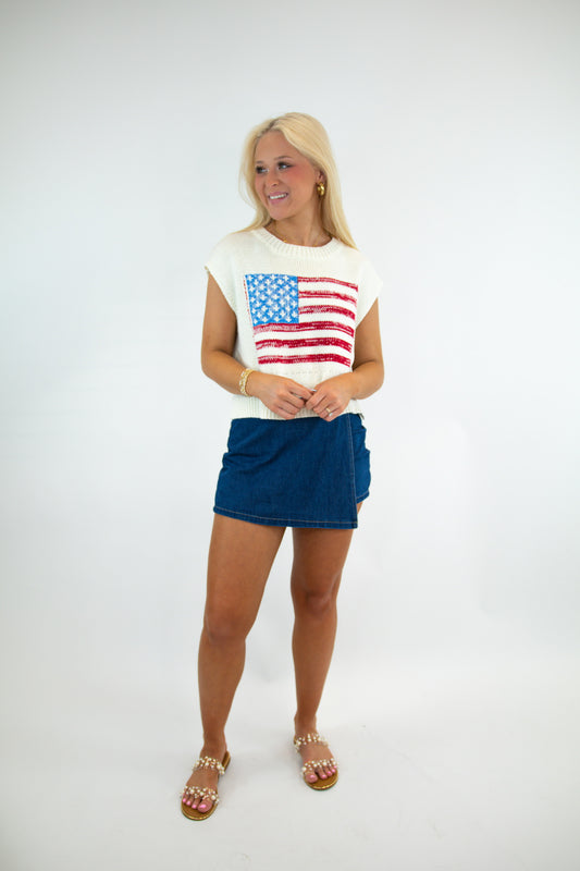 American Flag Lightweight Knit Top
