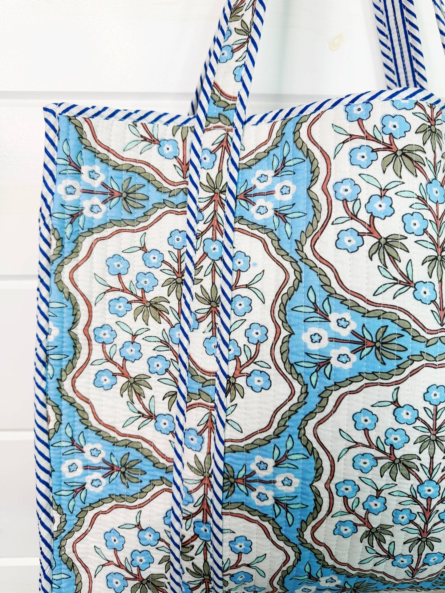 Blue Petals Quilted Tote Bag