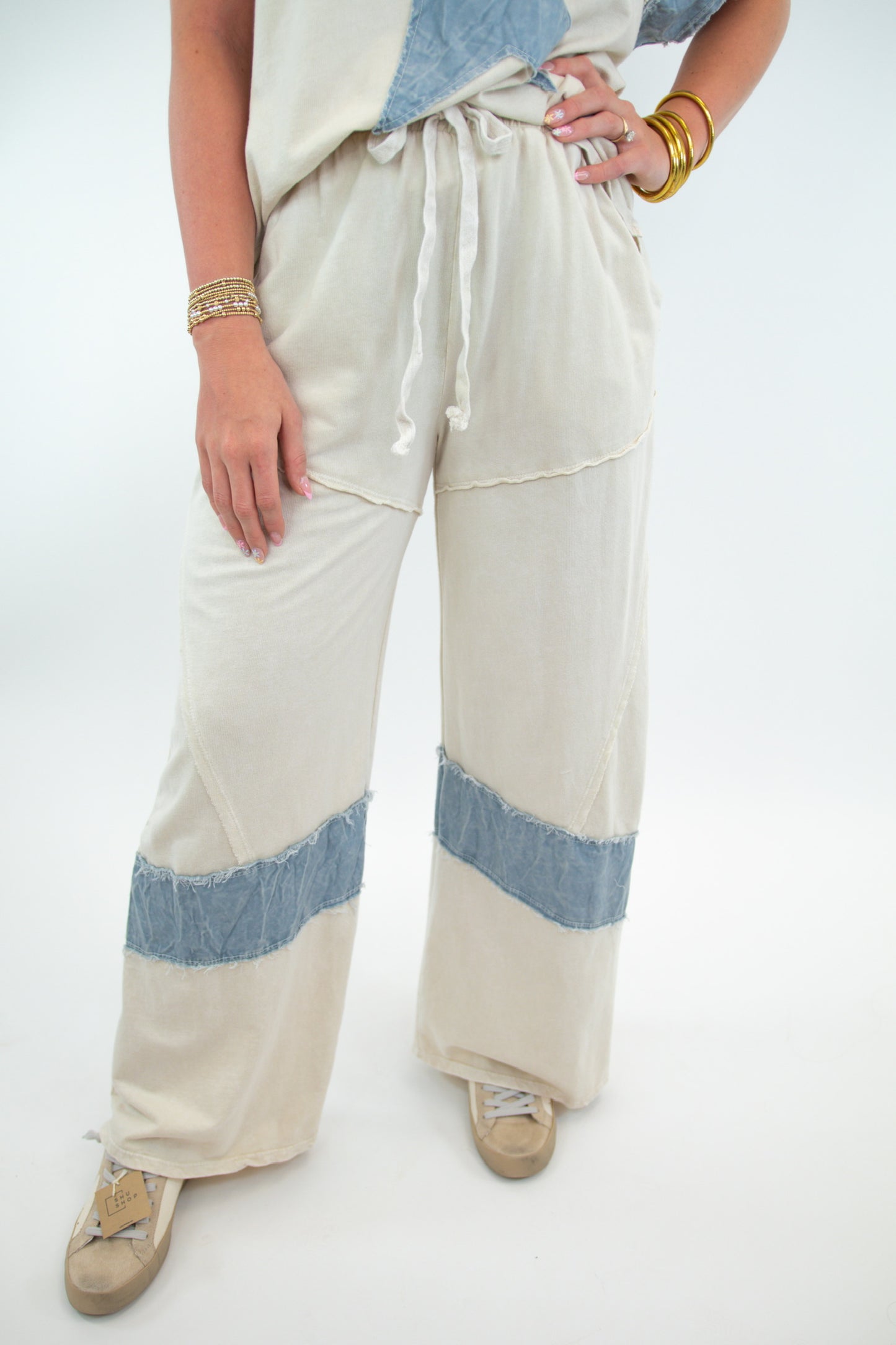 Ivory Mineral Wash Raw Hem pants