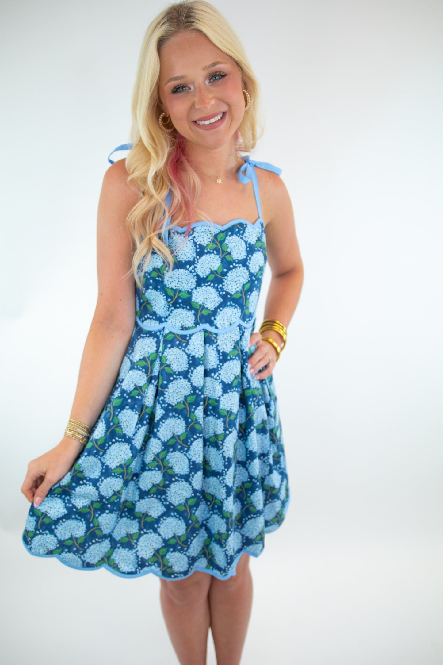 Blue Hydrangea Bow Tie Dress