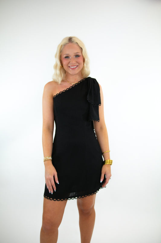 Black One Shoulder Linen Dress