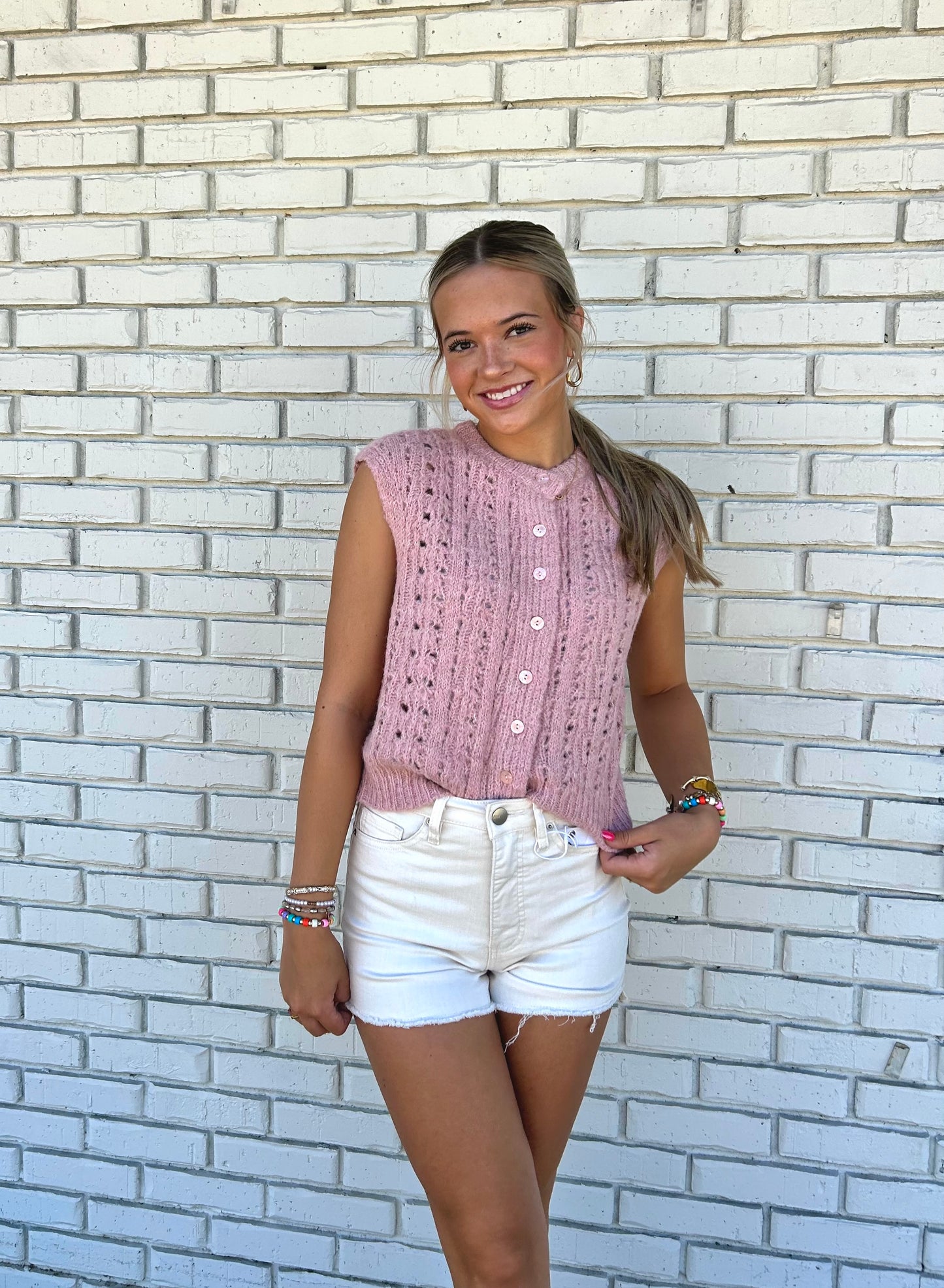 Pretty In Pink Button Up Sweater