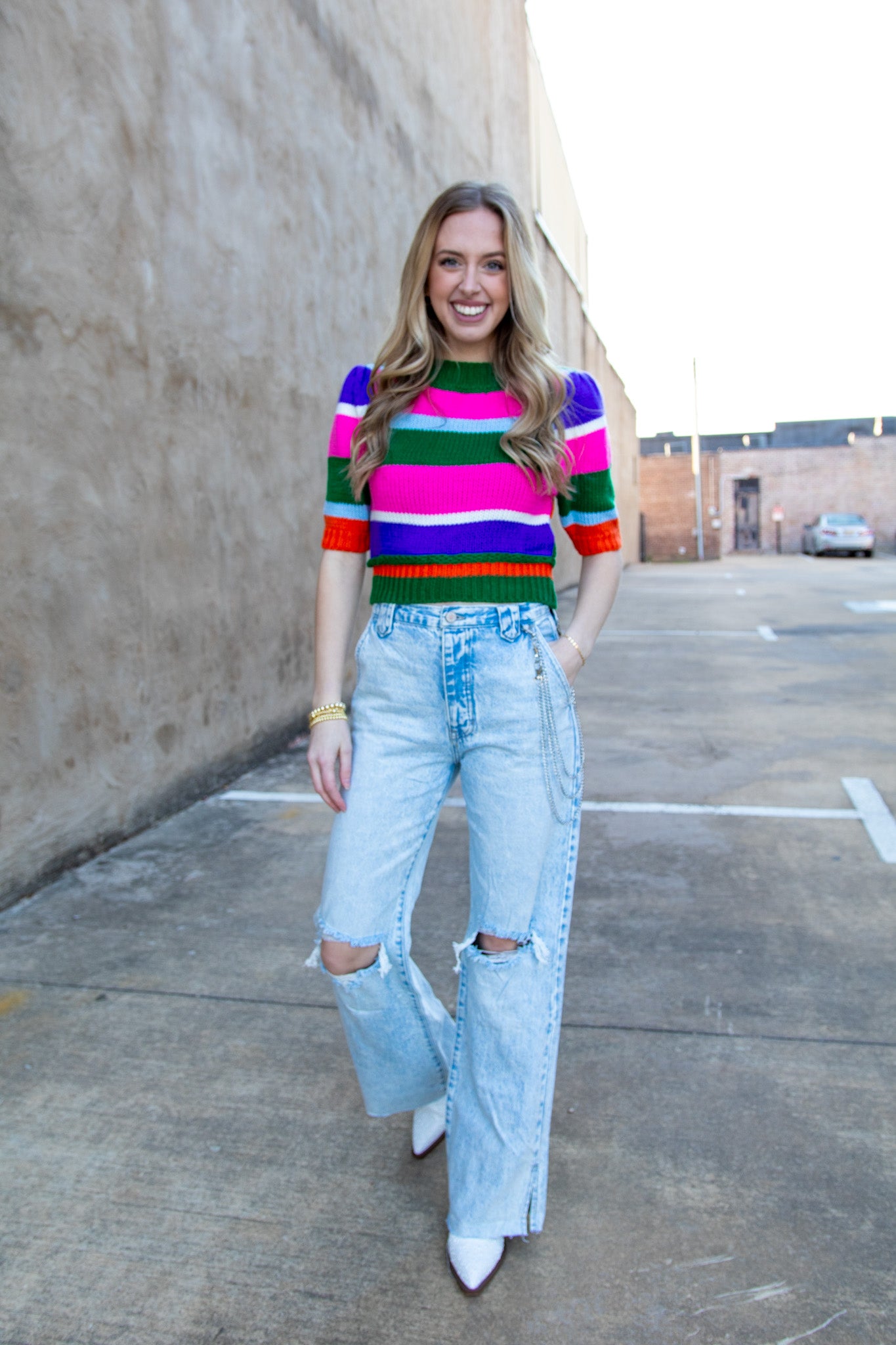 Multicolor Striped Crop Sweater