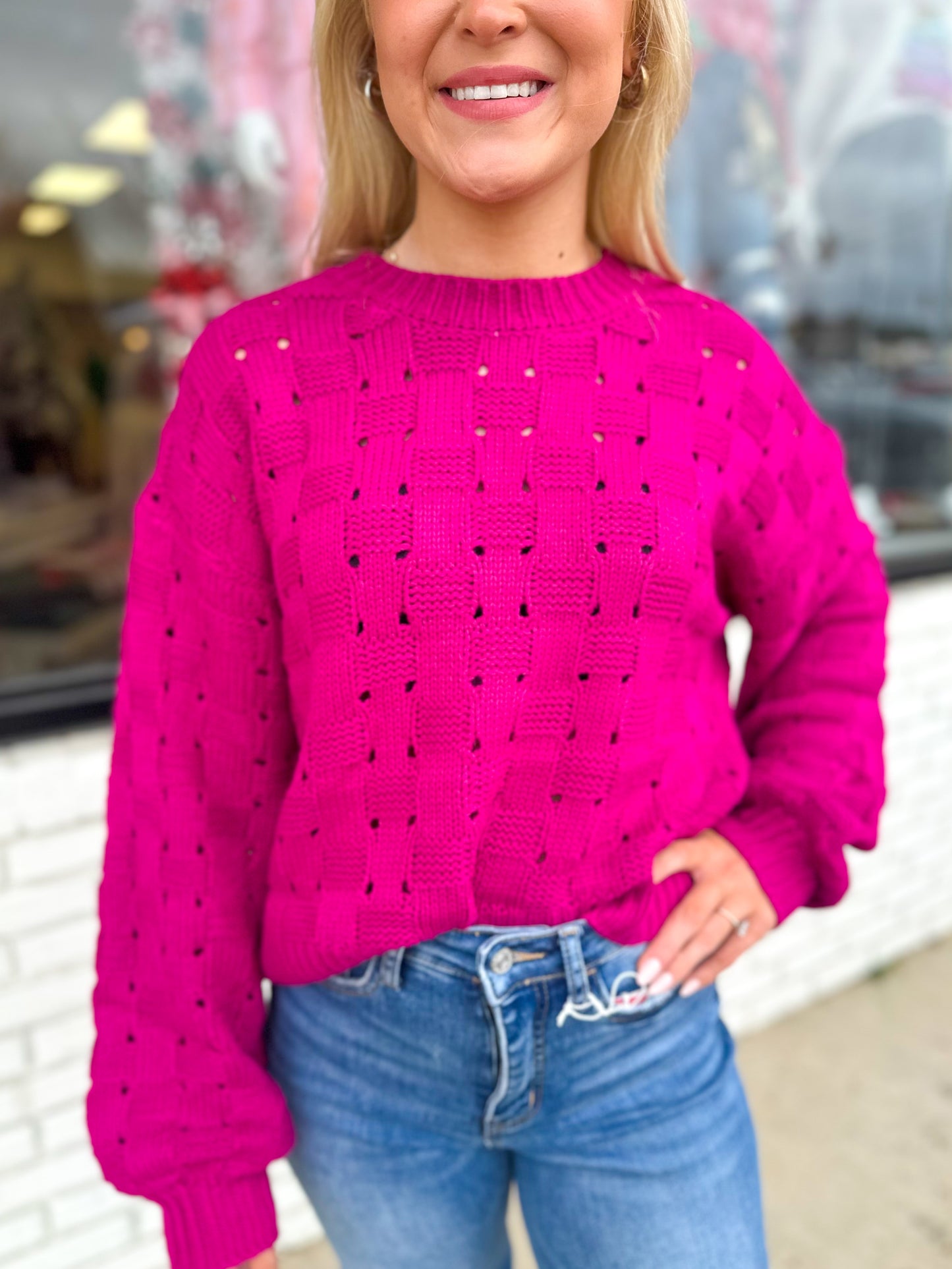 Wine Box Knit Cropped Sweater