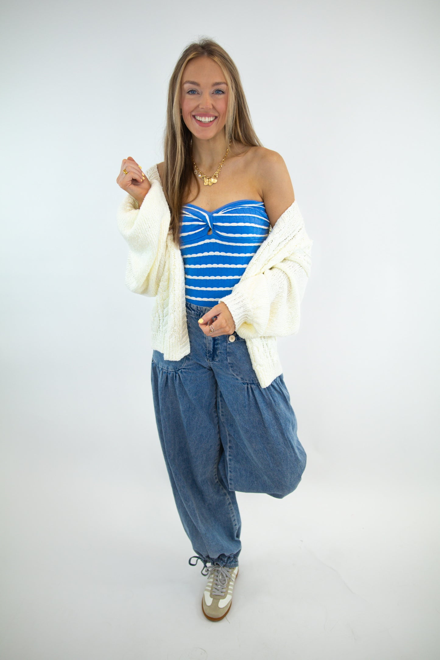 White Tie Front Cable Knit Cardigan
