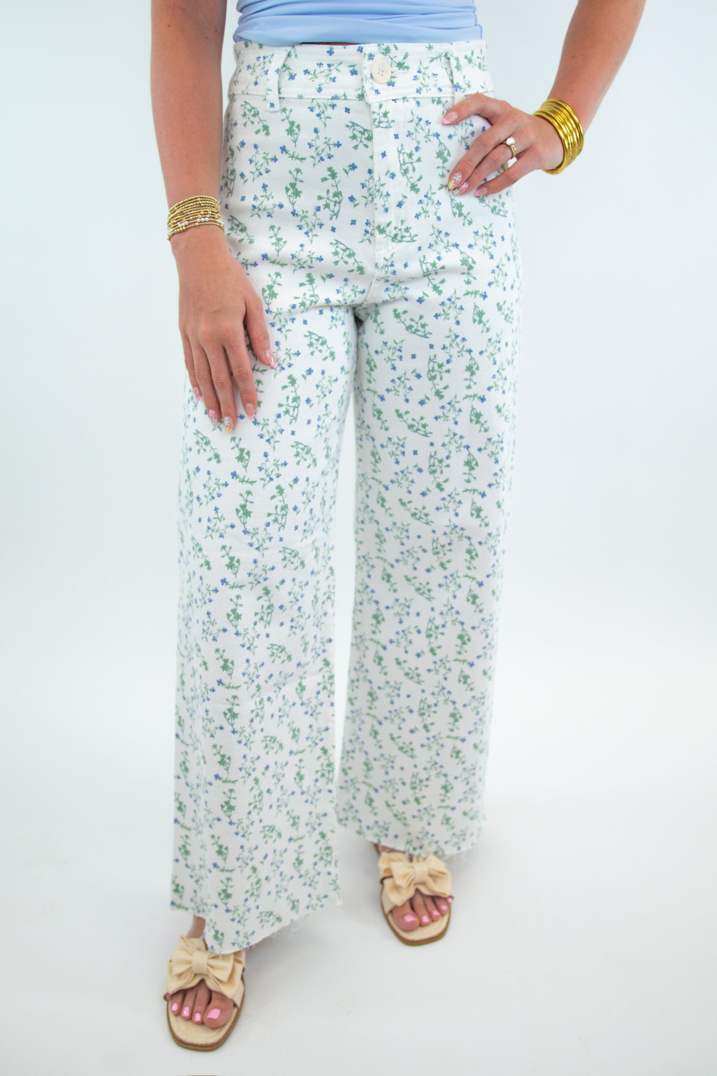 Floral Print White Jeans