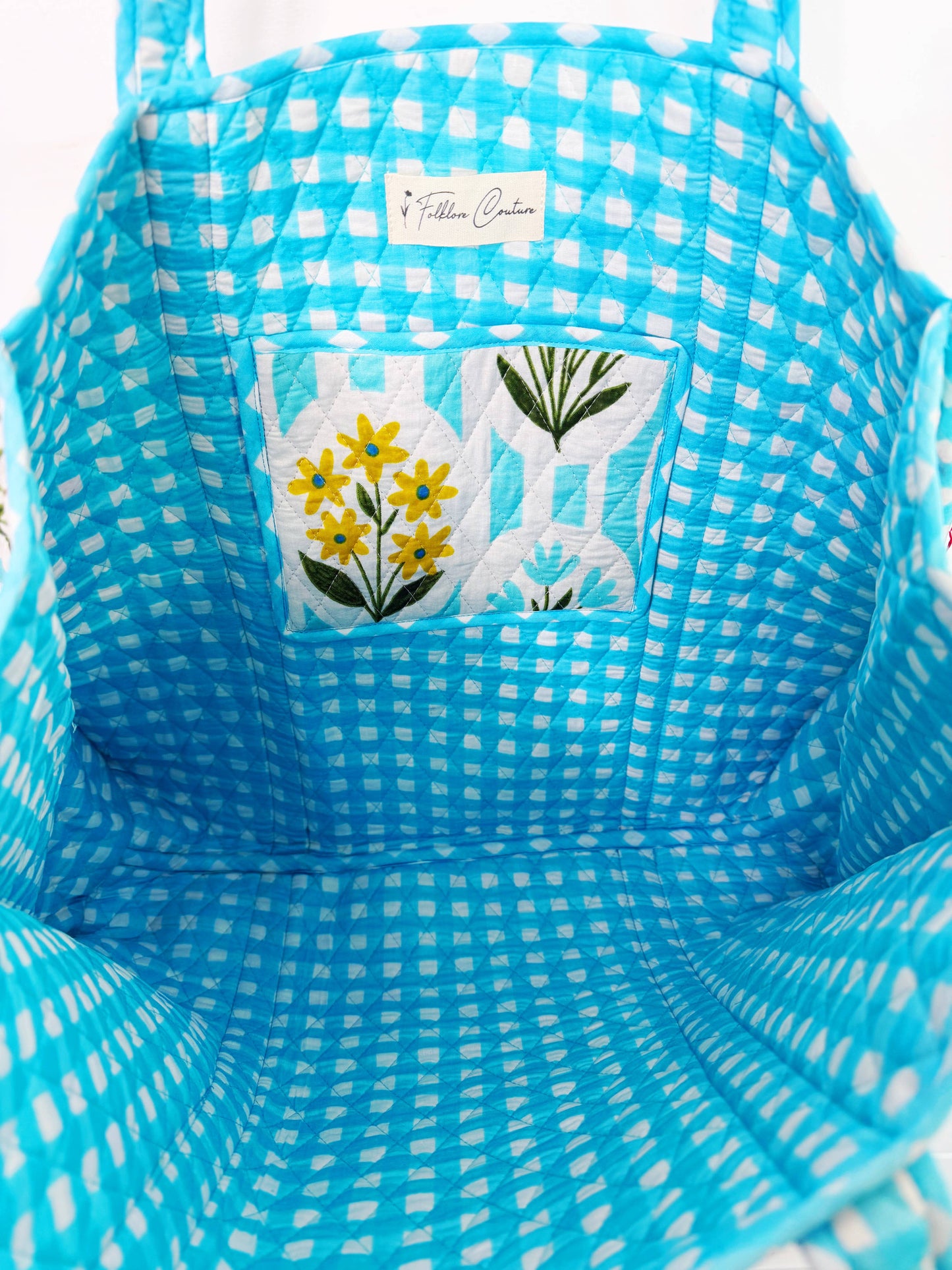 Aqua Garden Party Quilted Travel Tote