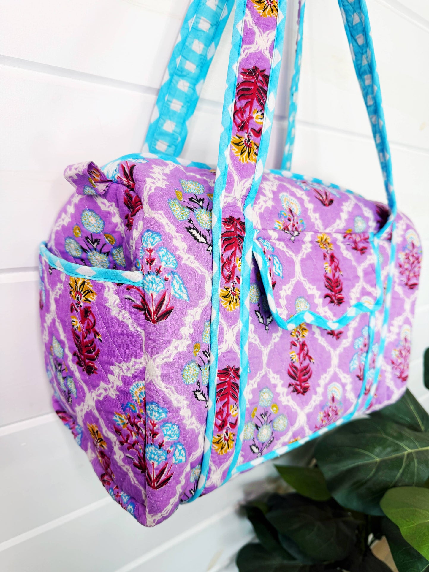 Purple Wildflowers Quilted Mini Duffle Bag