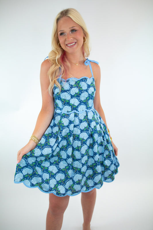 Blue Hydrangea Bow Tie Dress