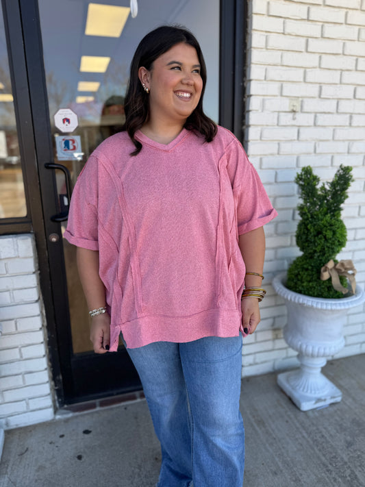 Pink Out Stitch Knit top-Curvy