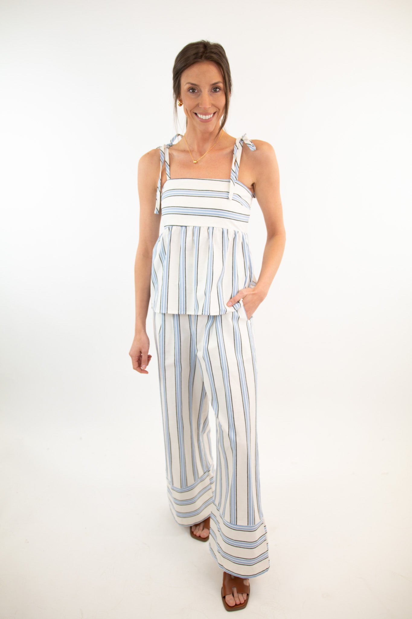 Beachy Ivory & Blue Striped Set