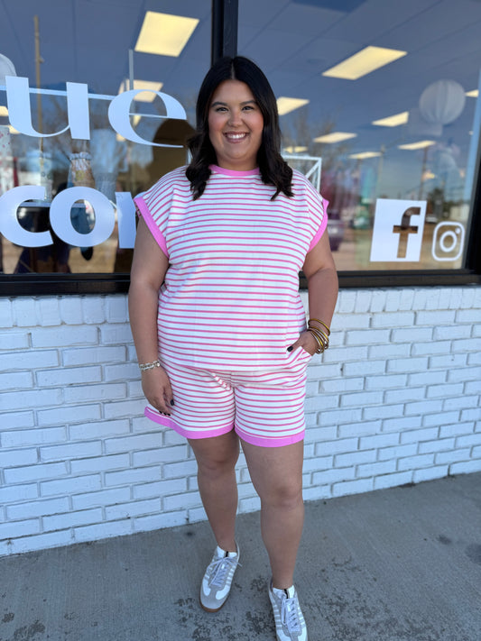 Pink Stripe Ribbed Set - Curvy