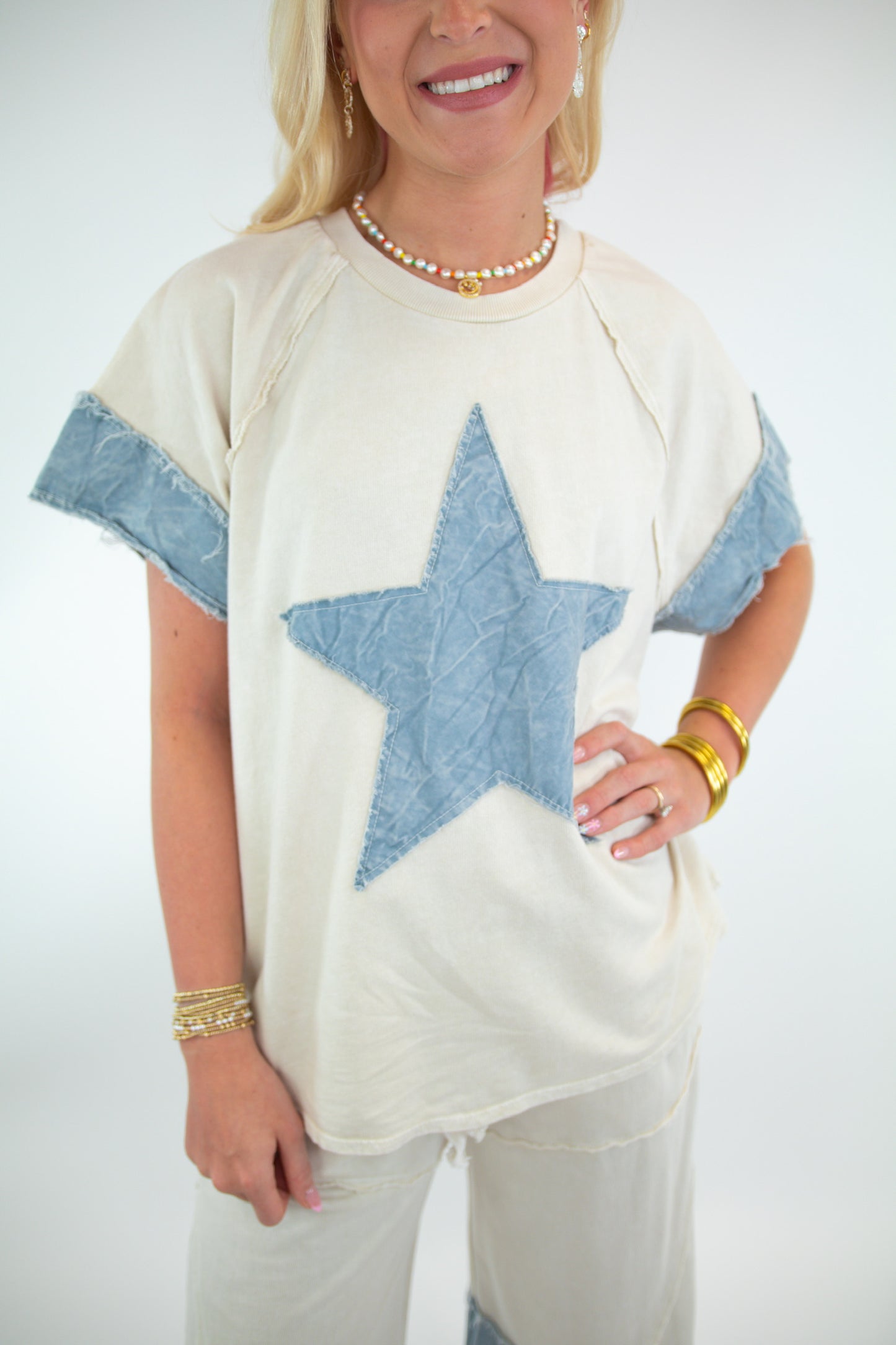 Ivory Mineral Wash Raw Hem Top