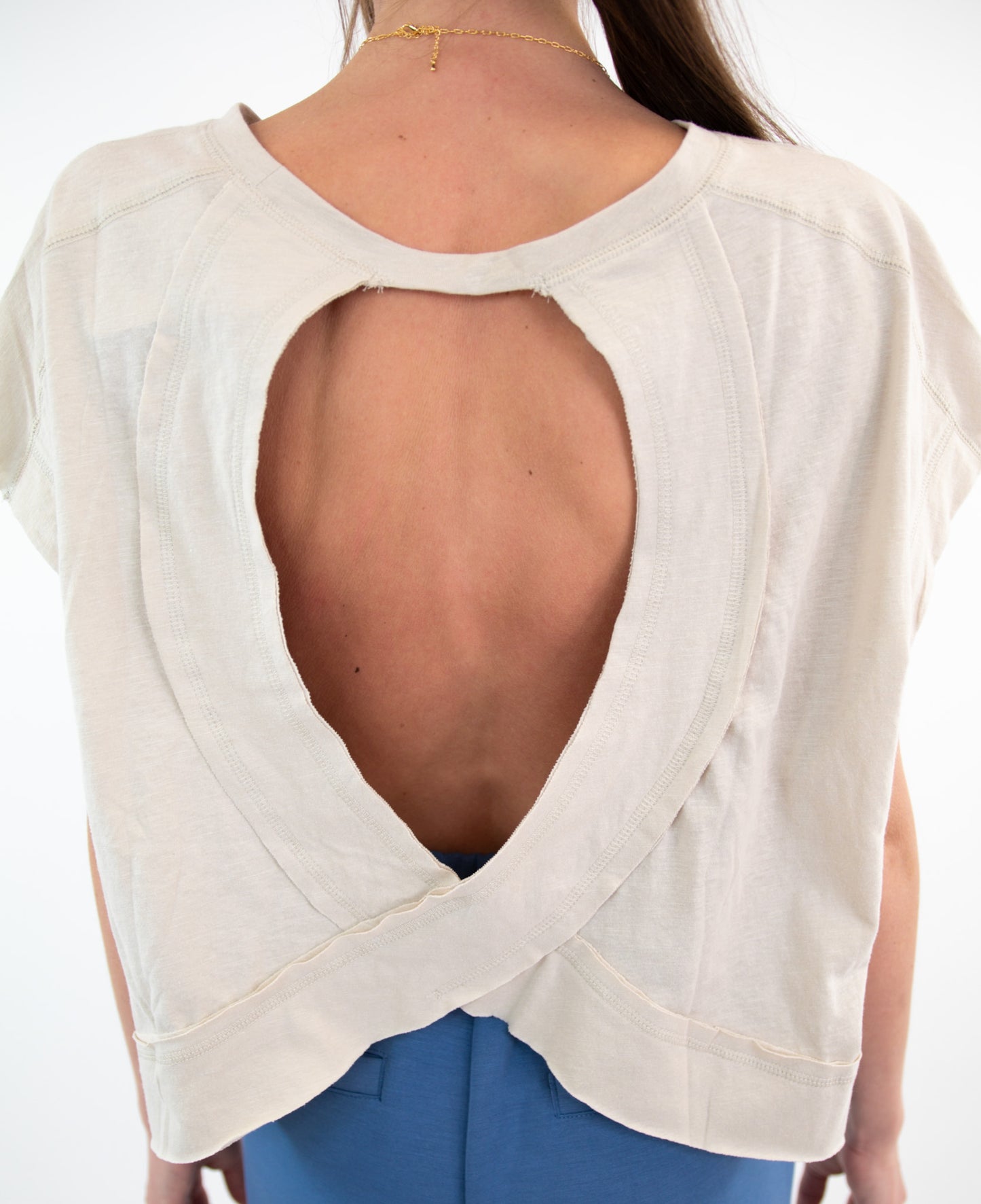 Beige Open Back Oversize Top