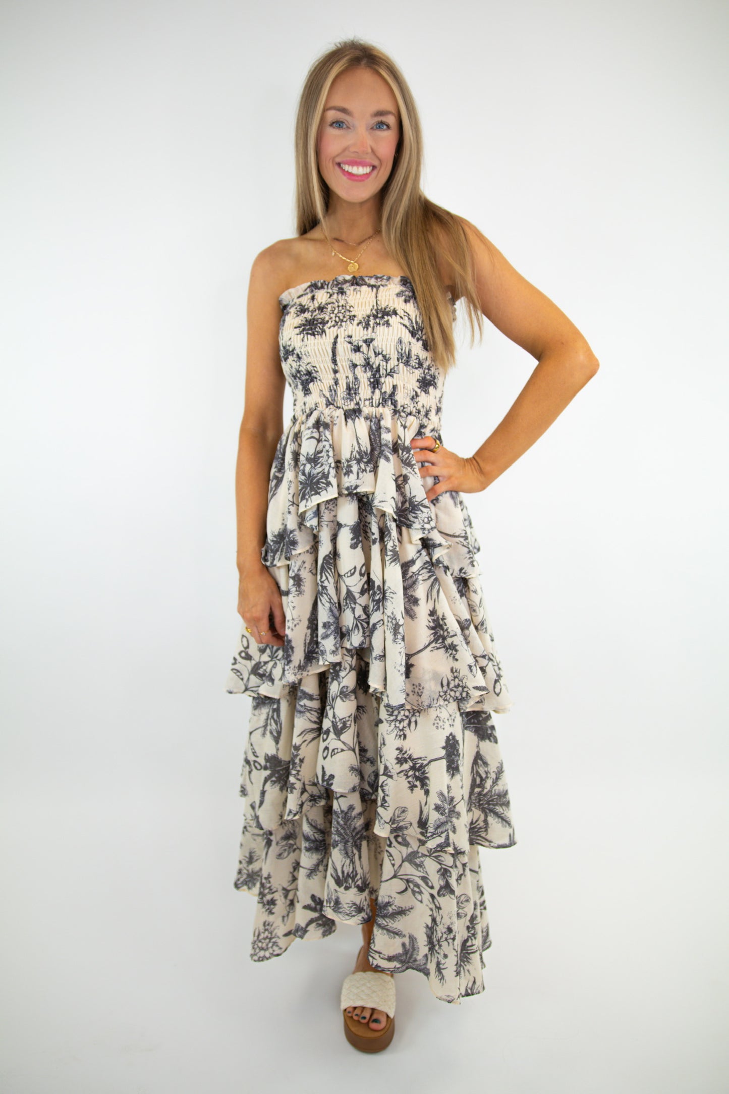 Strapless Layered Natural Maxi Dress