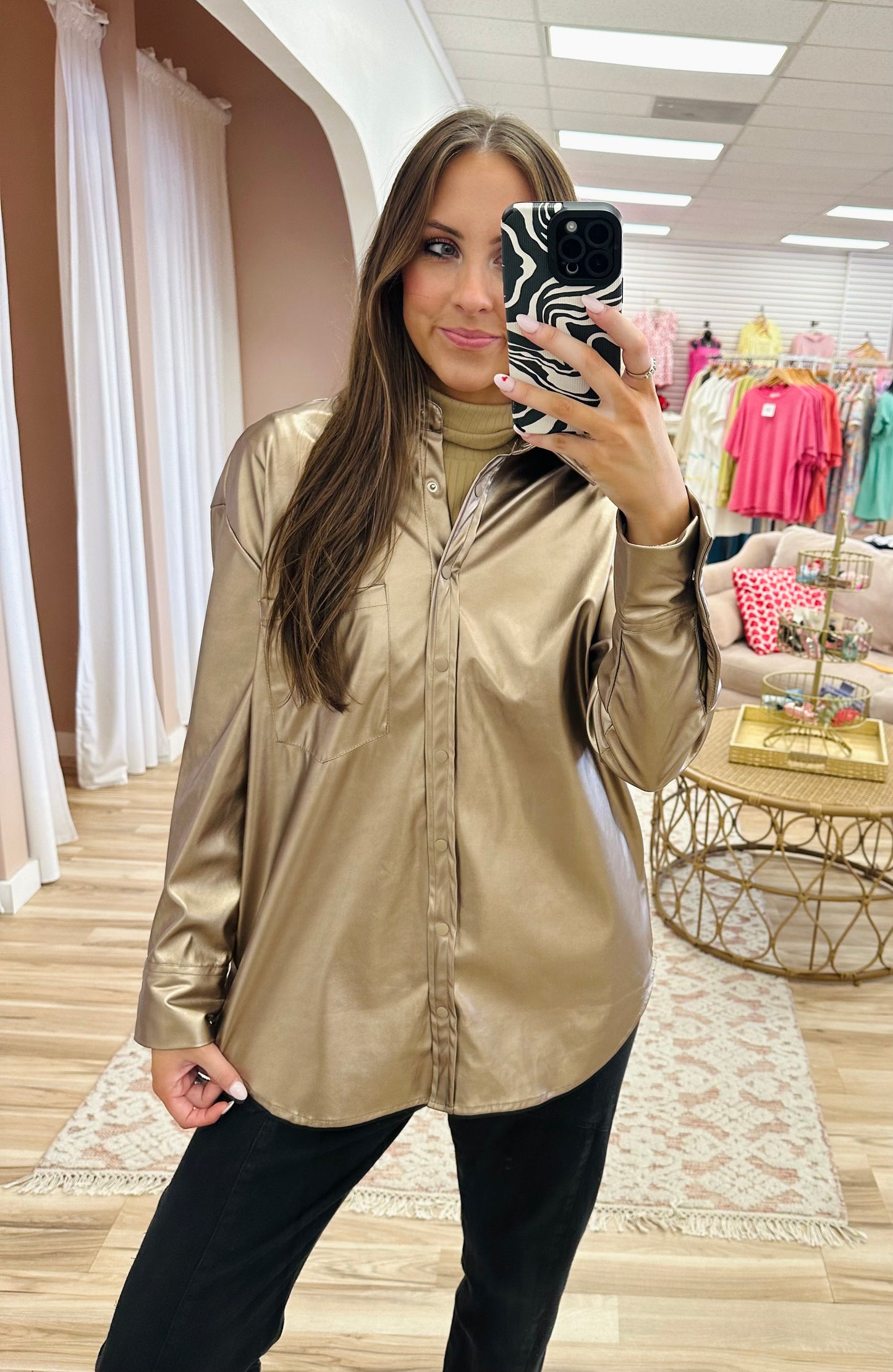 Bronze Button Down Shacket