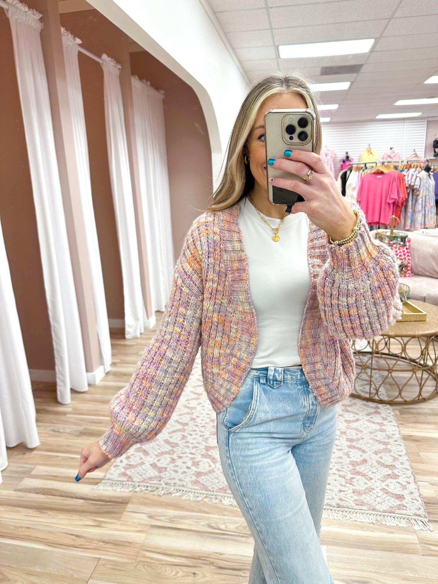 Pink Multicolor Cardigan
