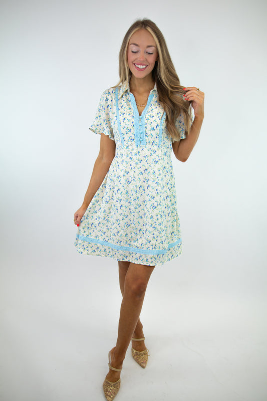 Vintage Blue Floral Mini Dress
