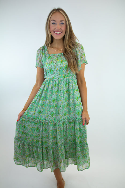 Green Tiered Midi Dress