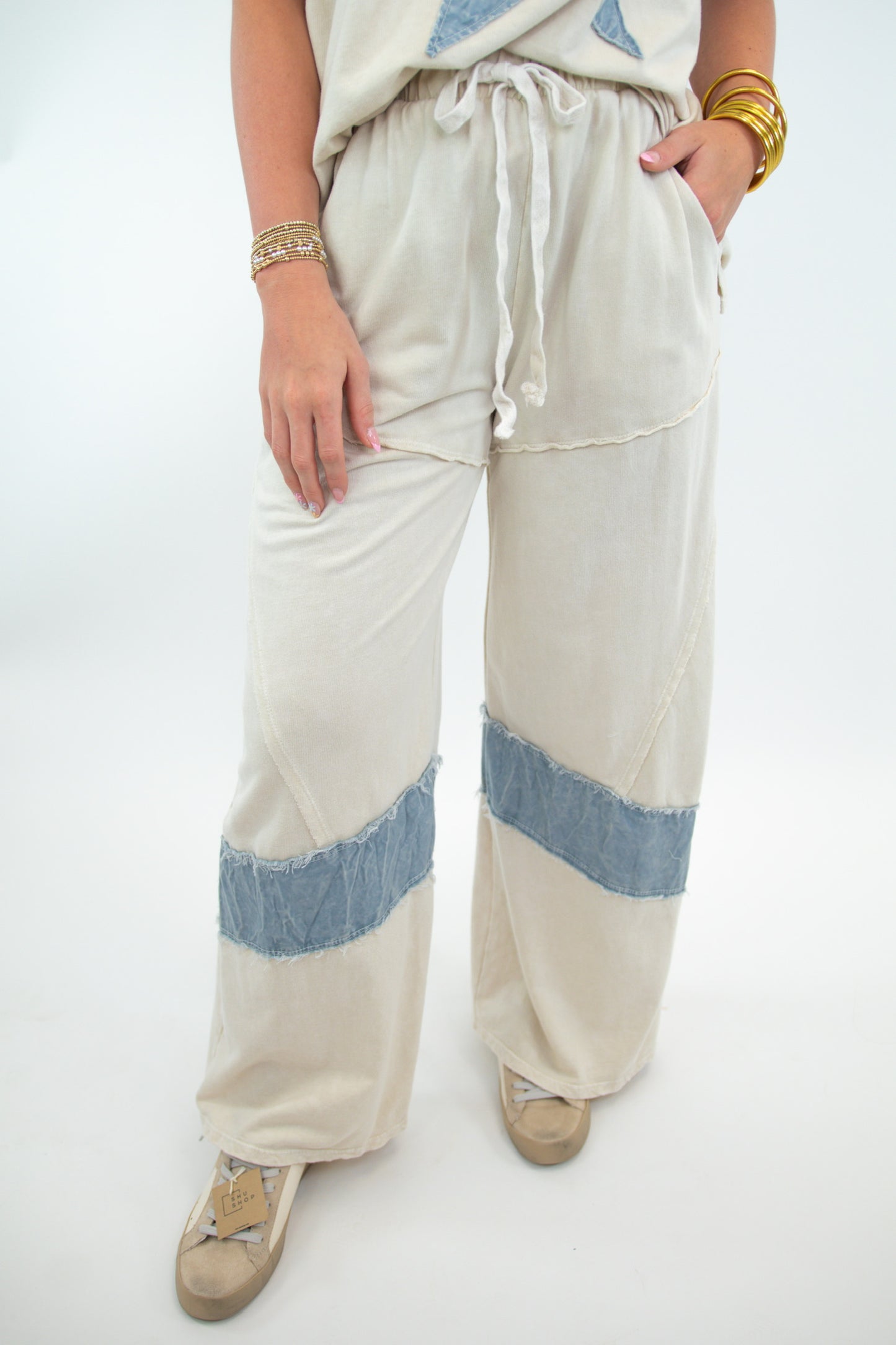 Ivory Mineral Wash Raw Hem pants