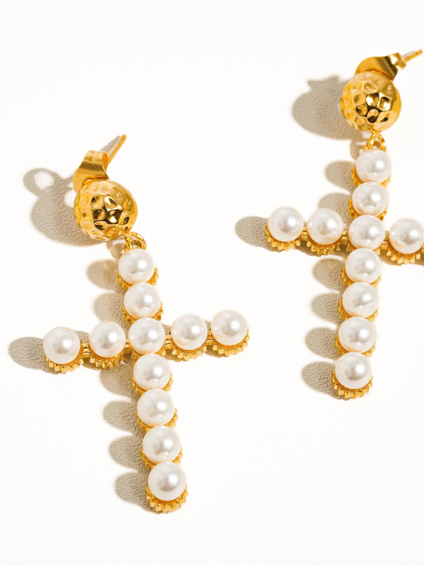 Lisette 18K Gold Non-Tarnish Pearl Cross Earring