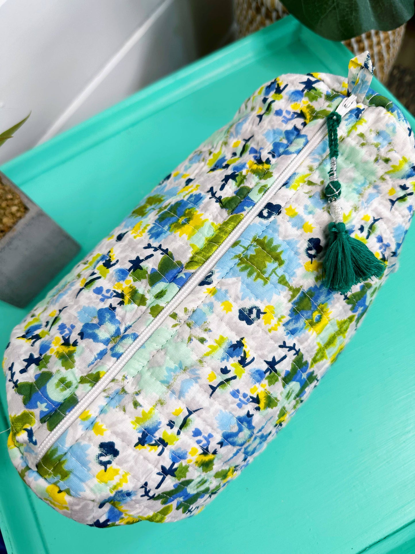 Aqua Kaliedescope Quilted Makeup Bag