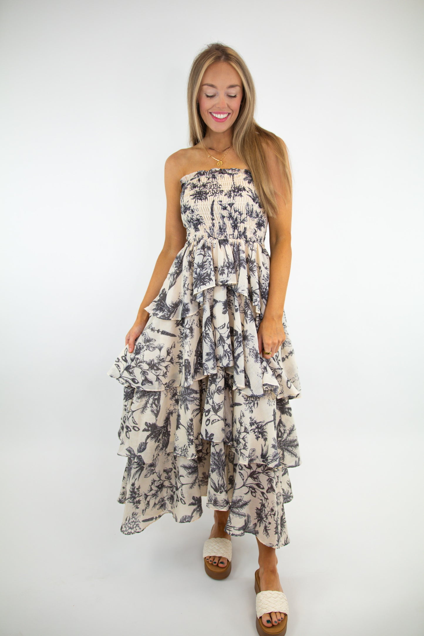 Strapless Layered Natural Maxi Dress
