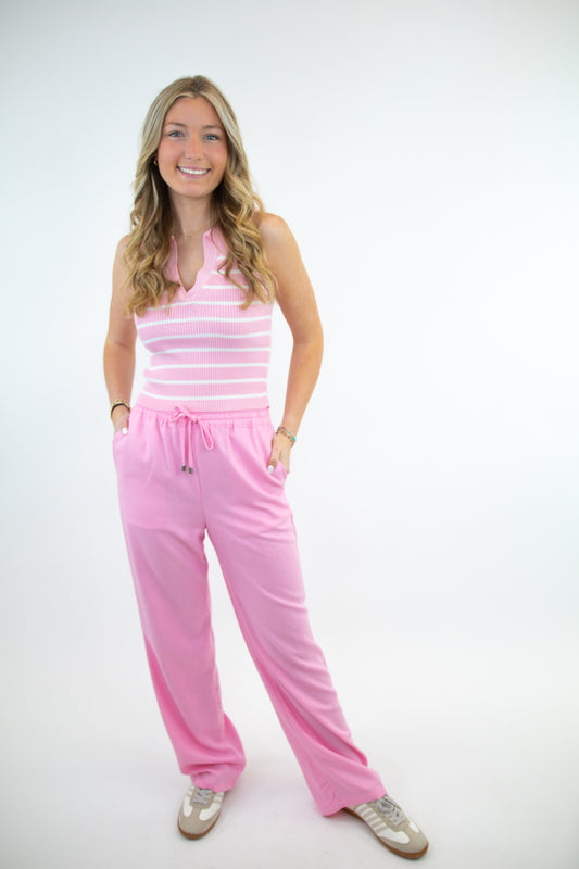 Solid Pink Linen Pants
