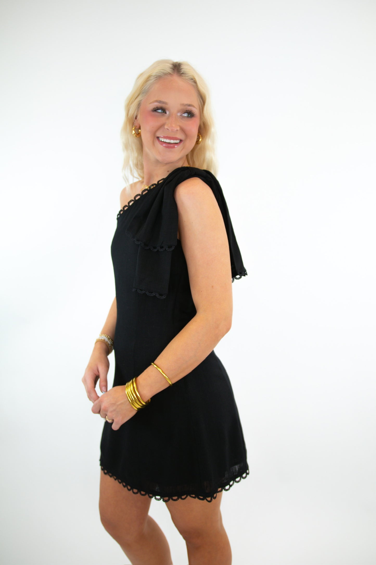 Black One Shoulder Linen Dress