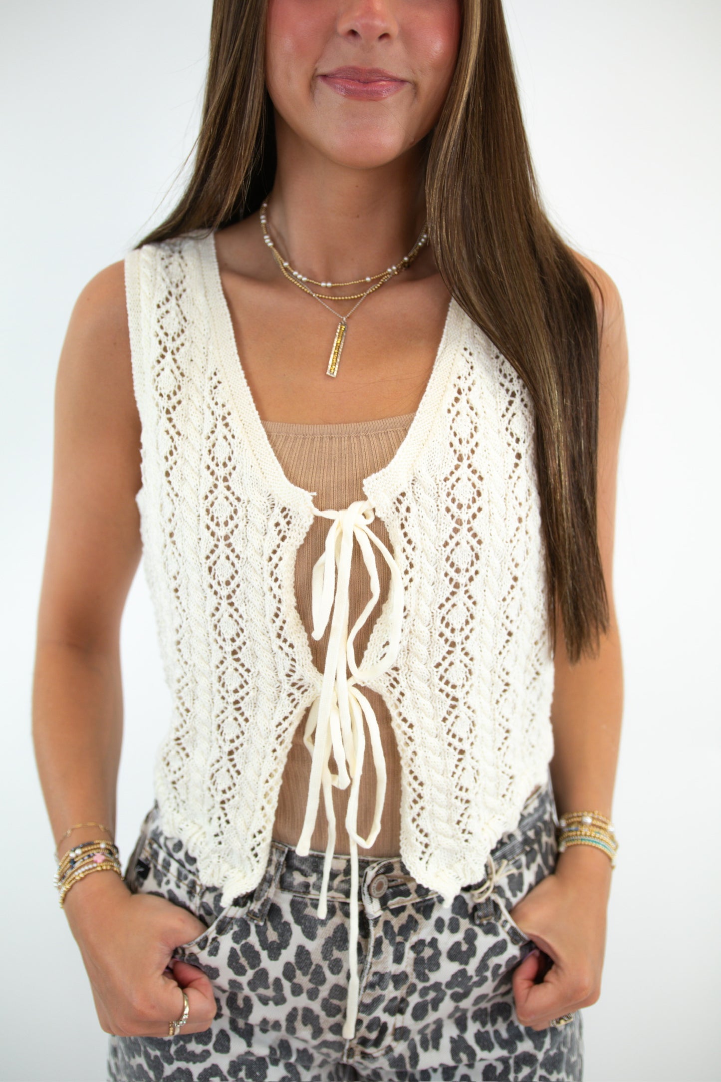 Cream Crochet Tie Vest