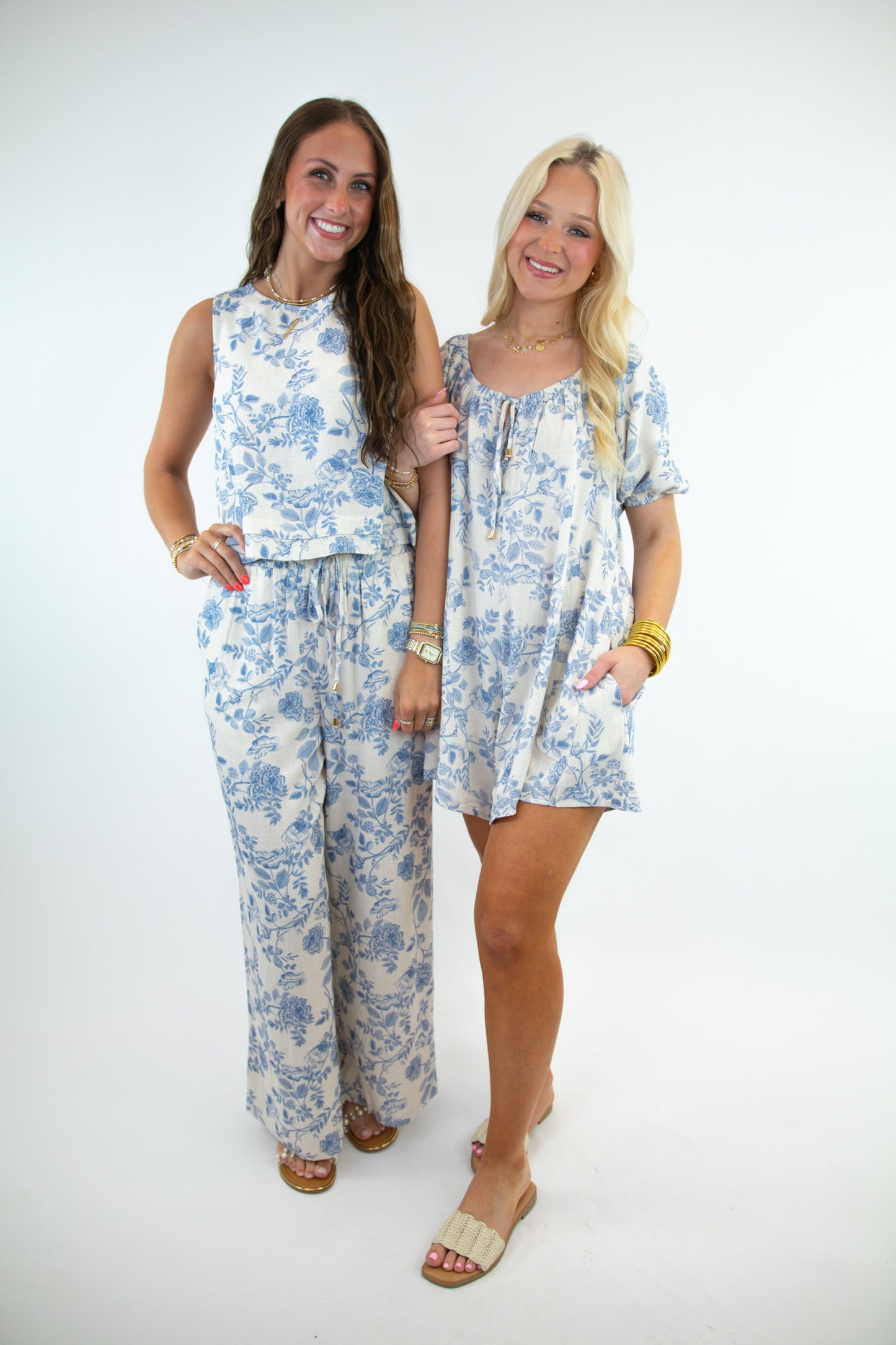 Blue Blossom Linen Pants
