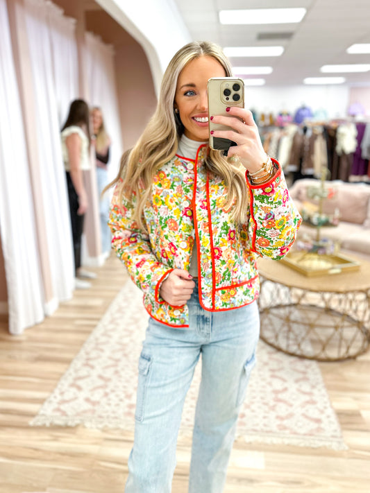 Ivory Floral Quilted Jacket