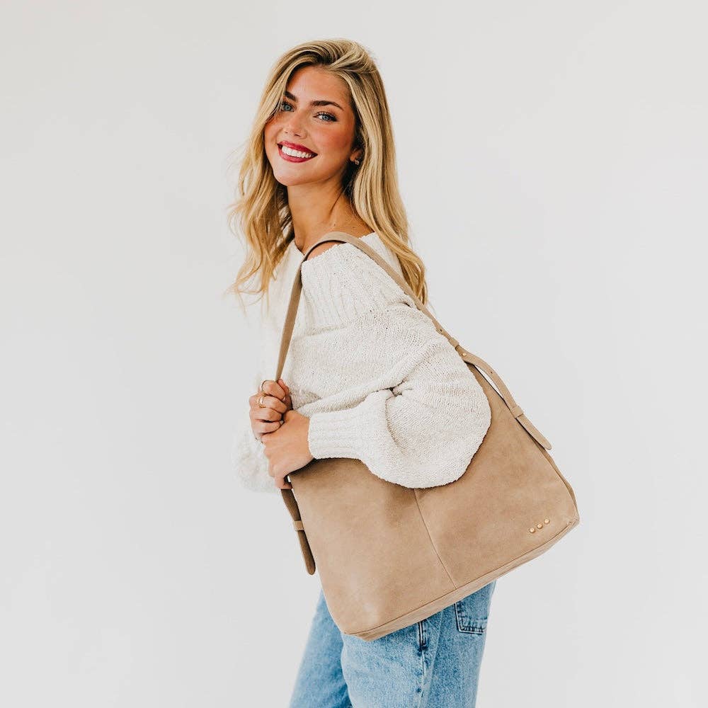 Evie Suede Hobo Shoulder Bag - Taupe