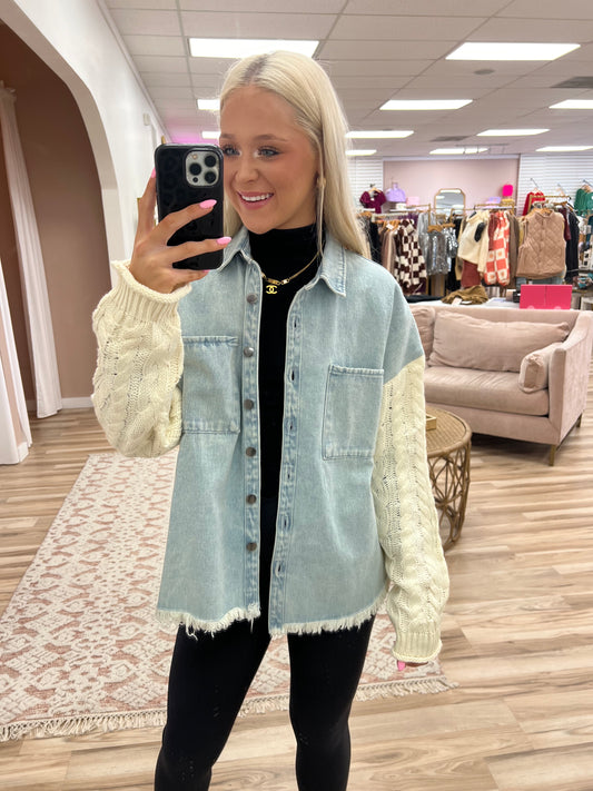 Sweater Sleeve Denim Jacket