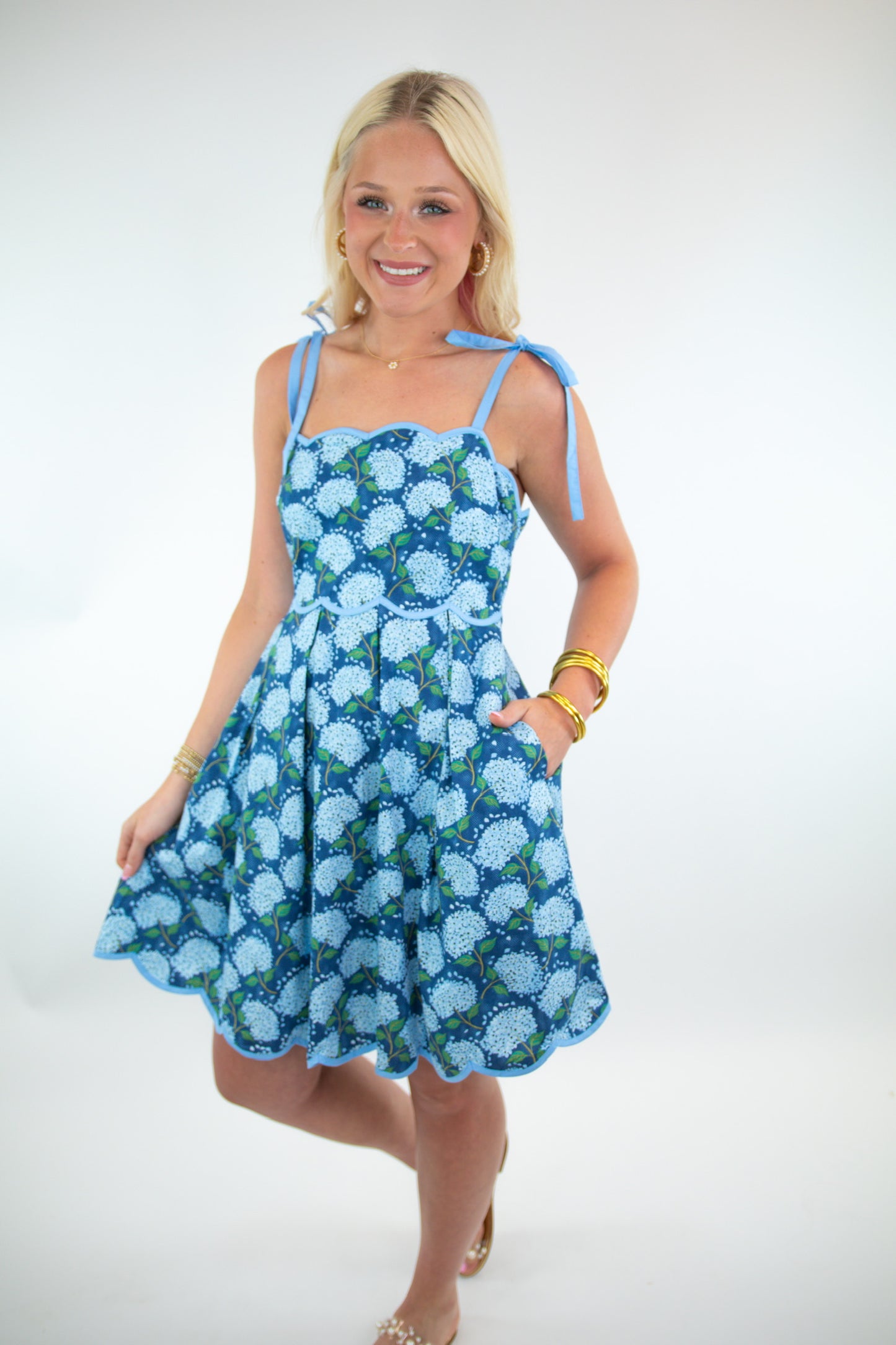 Blue Hydrangea Bow Tie Dress
