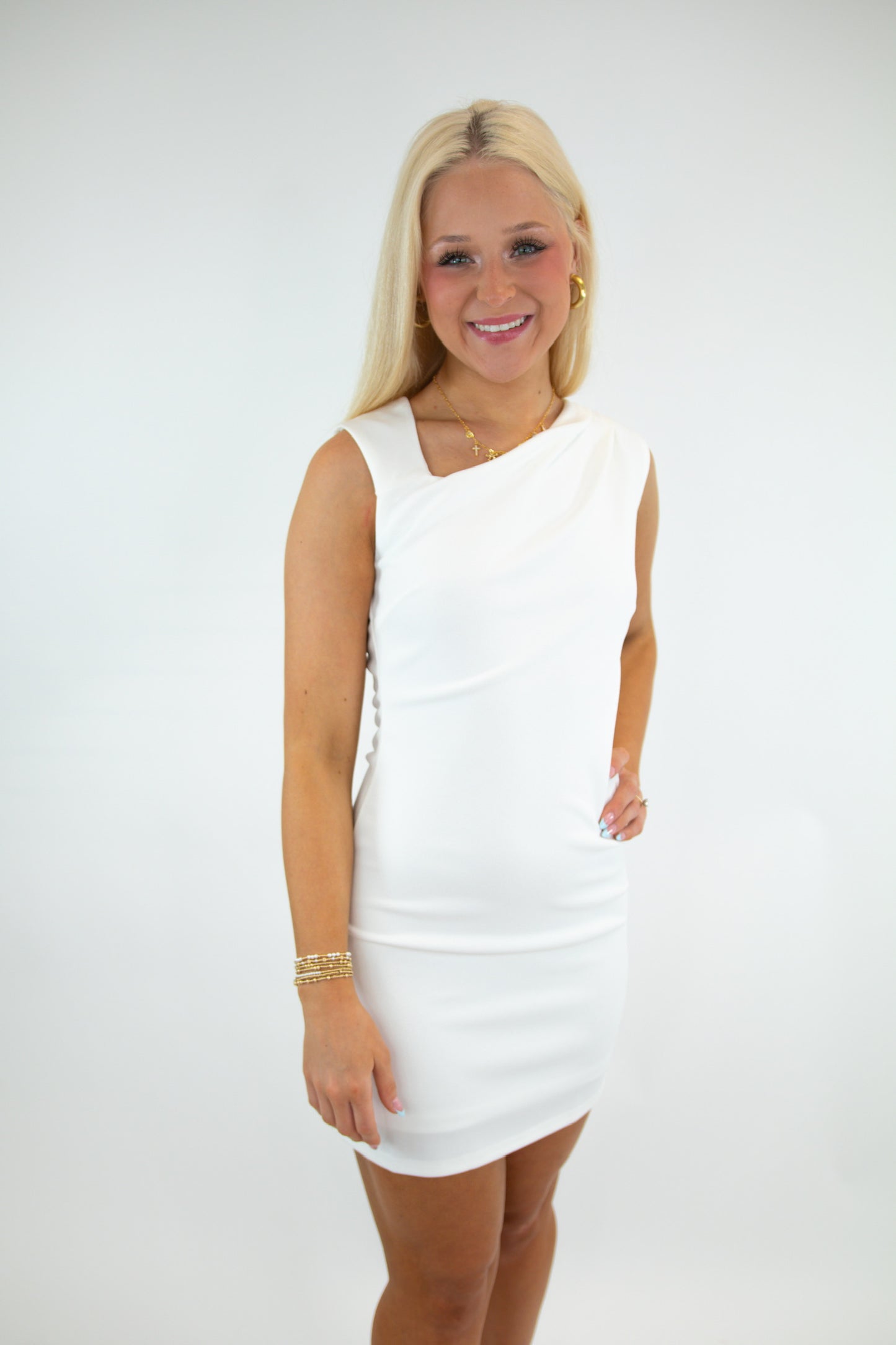 Off Shoulder Asymmetrical White Dress