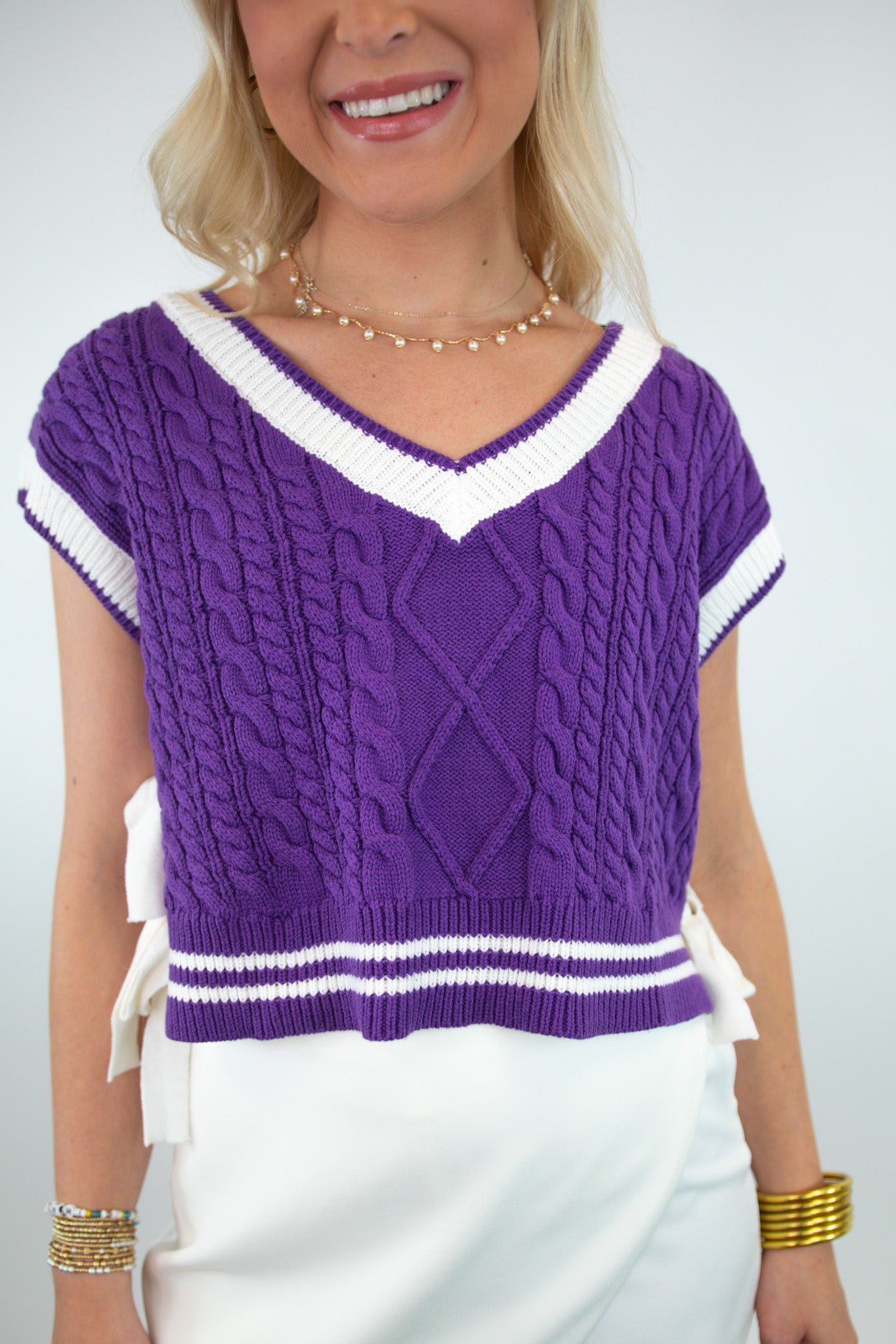 Purple V-Neck Bow Detail Sweater Vest