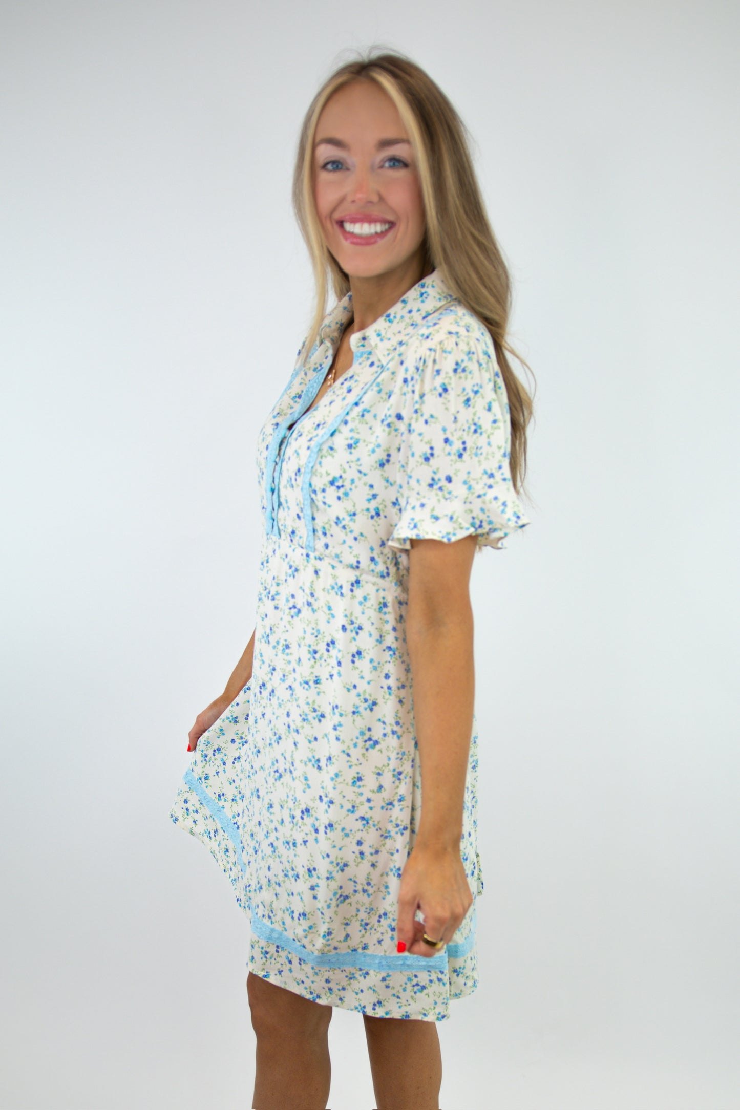 Vintage Blue Floral Mini Dress